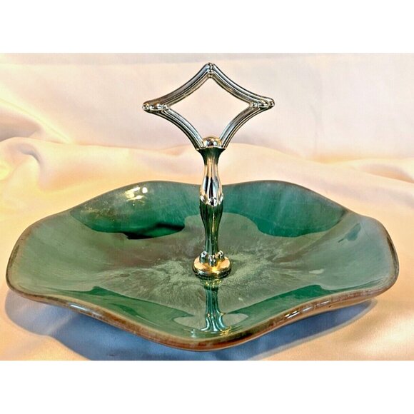 Vintage Blue Mountain Pottery Handled Dish Tray – 9" Green Drip Glaze – MCM - Picture 8 of 8